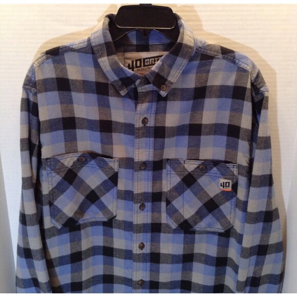Duluth Trading Shirt Men LT Tall Blue Plaid Flannel 40 Grit Work Gorpcore Grunge - Picture 4 of 10